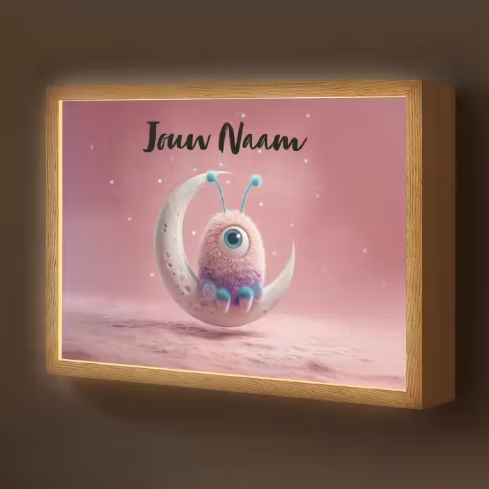 Lightbox - Wandlamp kinderkamer met naam - Maan - Monster - Roze