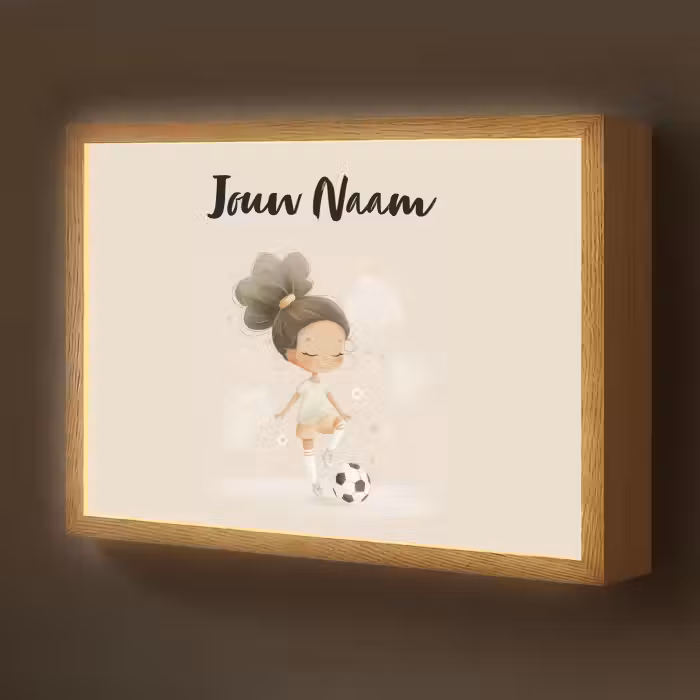 Lightbox - Wandlamp kinderkamer met naam - Meisje - Knot - Bruin - Voetbal
