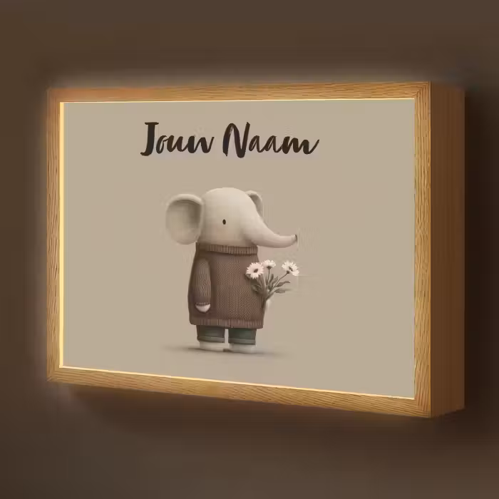 Lightbox - Wandlamp kinderkamer met naam - Olifant - Witte bloemen - Kindvriendelijk