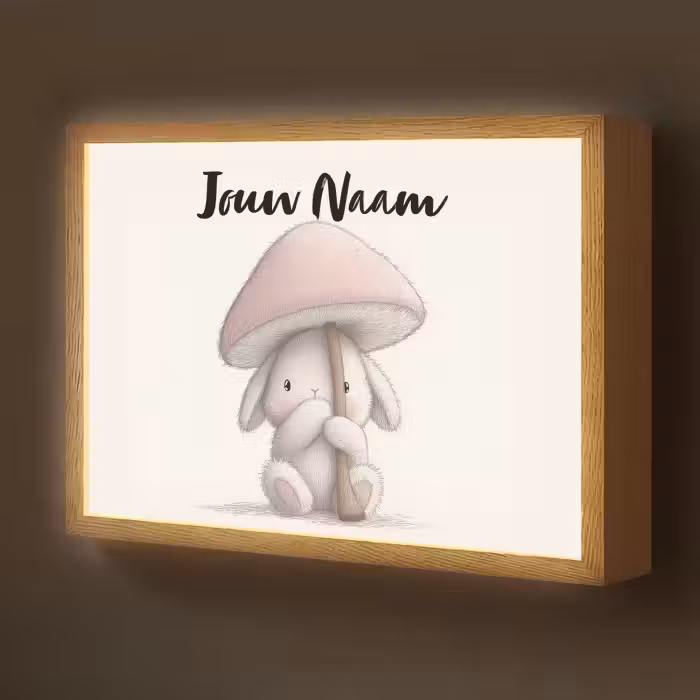 Lightbox - Wandlamp kinderkamer met naam - Paddenstoel - Konijn - Roze