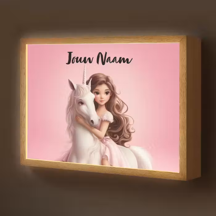 Lightbox - Wandlamp kinderkamer met naam - Prinses - Roze - Eenhoorn