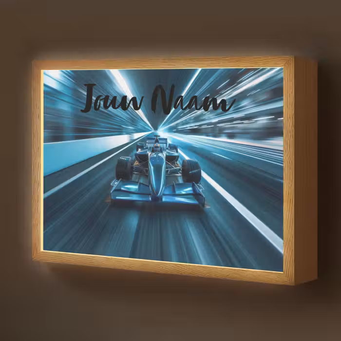 Lightbox - Wandlamp kinderkamer met naam - Race - Auto - Formule 1 - Jongens - Blauw