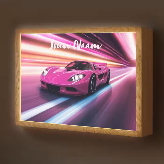 Lightbox - Wandlamp kinderkamer met naam - Raceauto - Roze - Neon