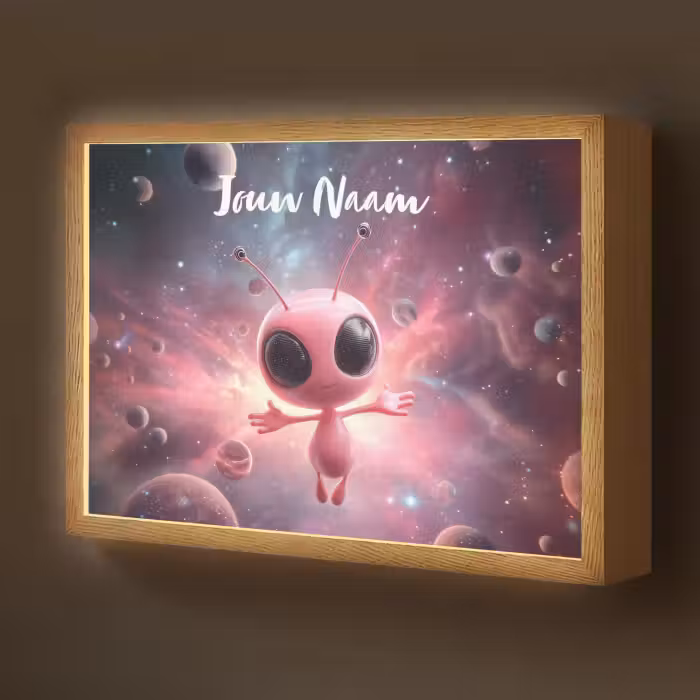 Lightbox - Wandlamp kinderkamer met naam - Roze - Alien - Planeten - Ruimte