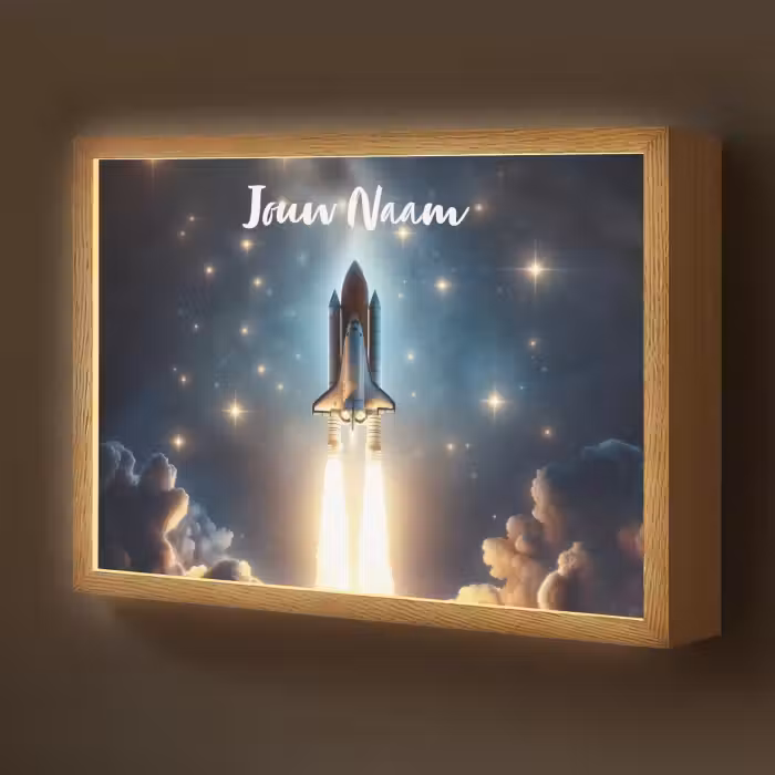 Lightbox - Wandlamp kinderkamer met naam - Ruimtevaart - Raket - Space - Sterren