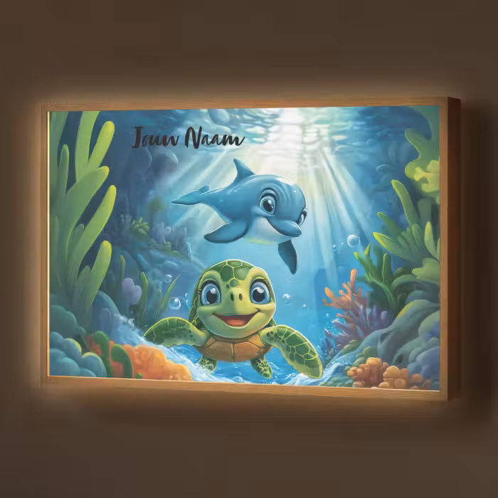 Lightbox - Wandlamp kinderkamer met naam - Schildpad - Dolfijn - Oceaan