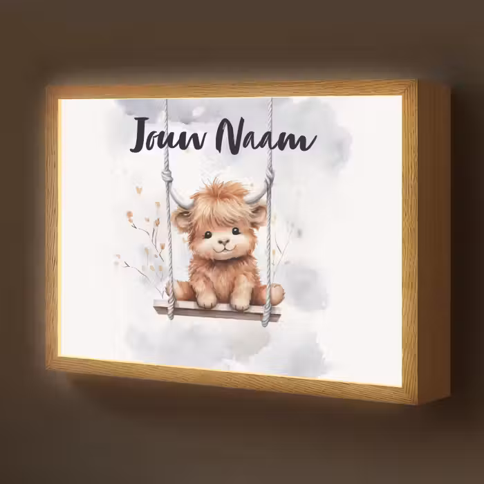 Lightbox - Wandlamp kinderkamer met naam - Schotse hooglander - Dier - Kinderen