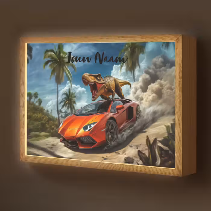 Lightbox - Wandlamp kinderkamer met naam - Sportauto - Rood - Dino