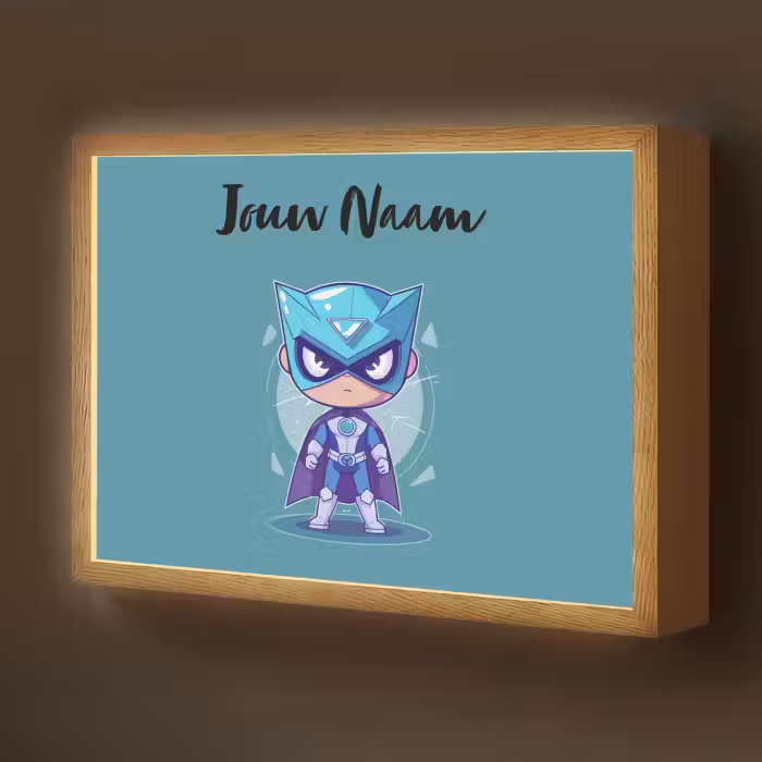 Lightbox - Wandlamp kinderkamer met naam - Superheld - Blauw - Jongens