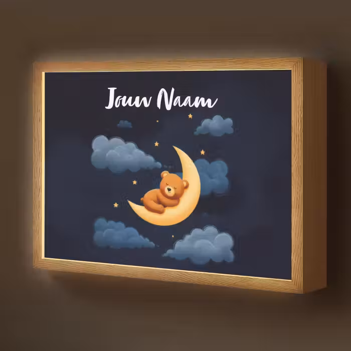 Lightbox - Wandlamp kinderkamer met naam - Teddybeer - Maan - Wolken - Sterren