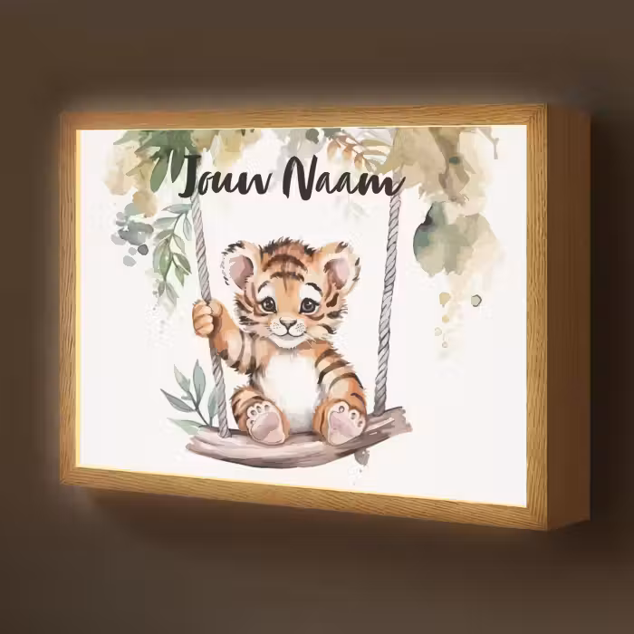 Lightbox - Wandlamp kinderkamer met naam - Tijger - Dier - Kinderen - Jungle