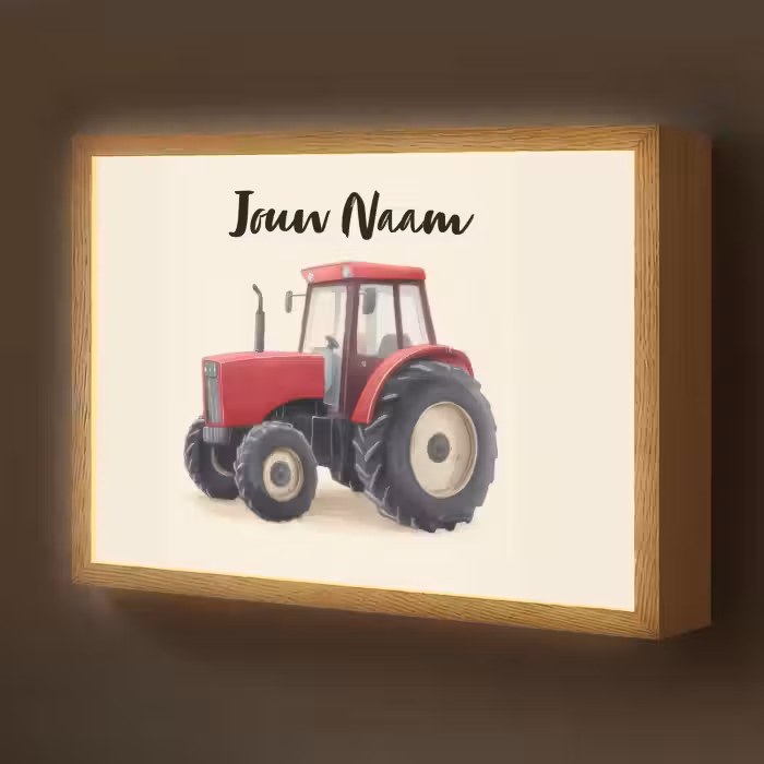 Lightbox - Wandlamp kinderkamer met naam - Tractor - Getekend - Rood