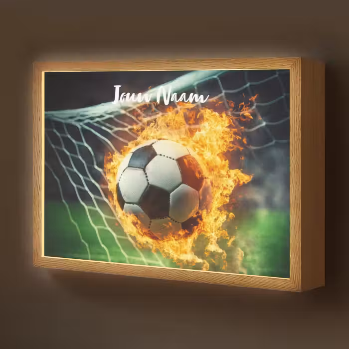 Lightbox - Wandlamp kinderkamer met naam - Voetbal - Goal - Doelnet - Vuur