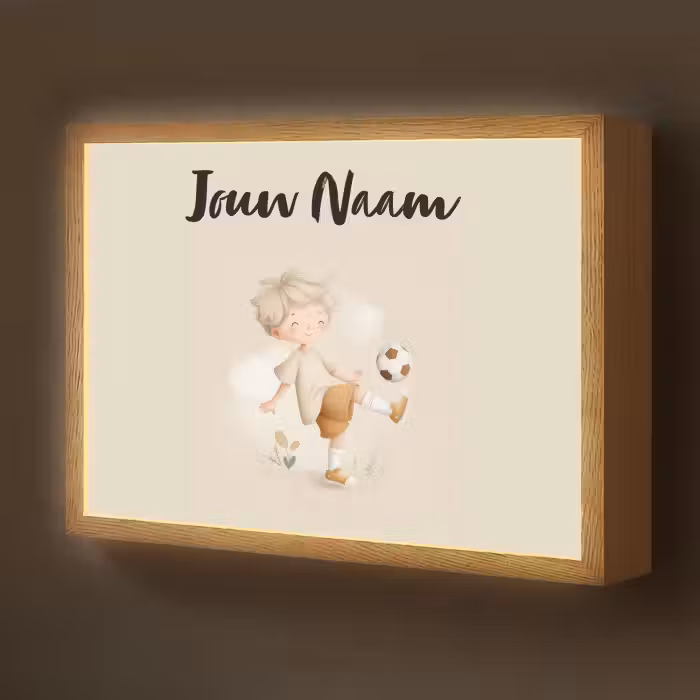 Lightbox - Wandlamp kinderkamer met naam - Voetbal - Jongen - Beige - Minimalistisch
