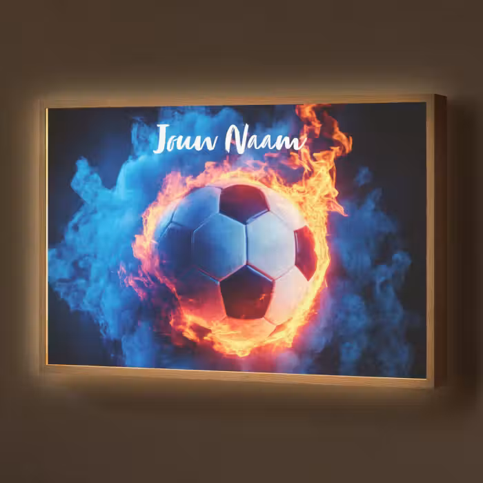 Lightbox - Wandlamp kinderkamer met naam - Voetbal - Vuur - IJs - Blauw