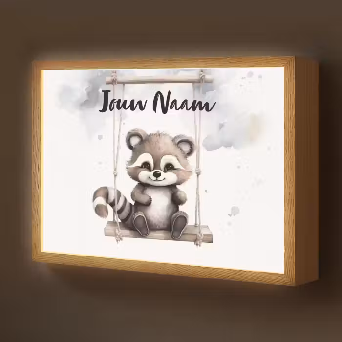 Lightbox - Wandlamp kinderkamer met naam - Wasbeer - Dier - Kinderen