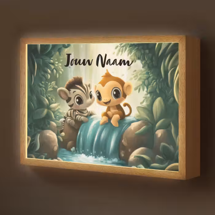 Lightbox - Wandlamp kinderkamer met naam - Zebra - Aapje - Waterval - Rotsen