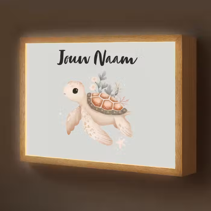Lightbox - Wandlamp kinderkamer met naam - Zeeschildpad - Onderwaterwereld - Pastel