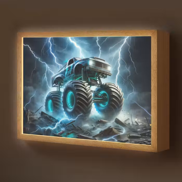 Lightbox - Wandlamp kinderkamer - Monstertruck - Bliksem - Blauw - Jongens - Auto