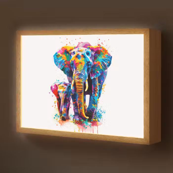 Lightbox - Wandlamp kinderkamer - Olifanten - Dieren - Verf - Kleurrijk
