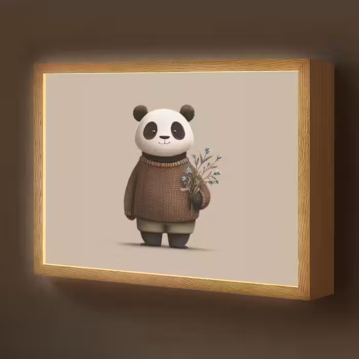 Lightbox - Wandlamp kinderkamer - Panda - Blauwe bloemen - Zachtheid