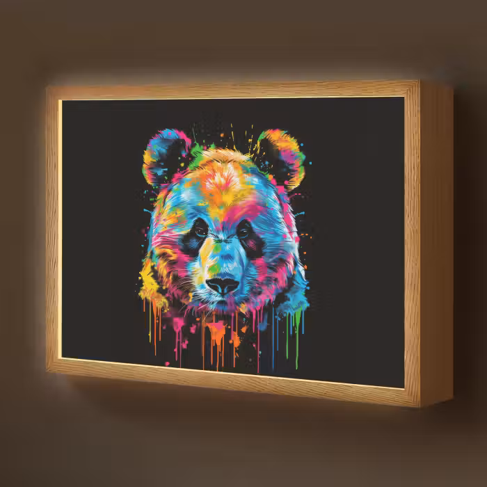 Lightbox - Wandlamp kinderkamer - Panda - Dieren - Kleur - Verf - Zwart