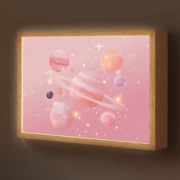 Lightbox - Wandlamp kinderkamer - Planeten - Roze - Sterren