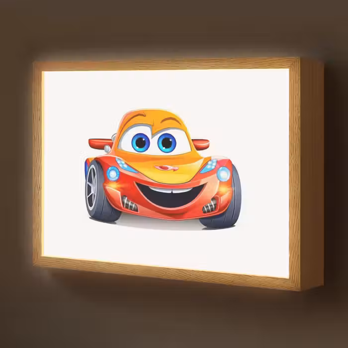 Lightbox - Wandlamp kinderkamer - Raceauto - Oranje - Jongens - Kinderen - Auto