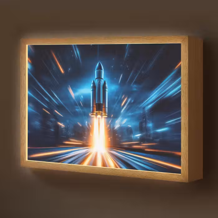 Lightbox - Wandlamp kinderkamer - Raket - Ruimte - Blauw - Licht