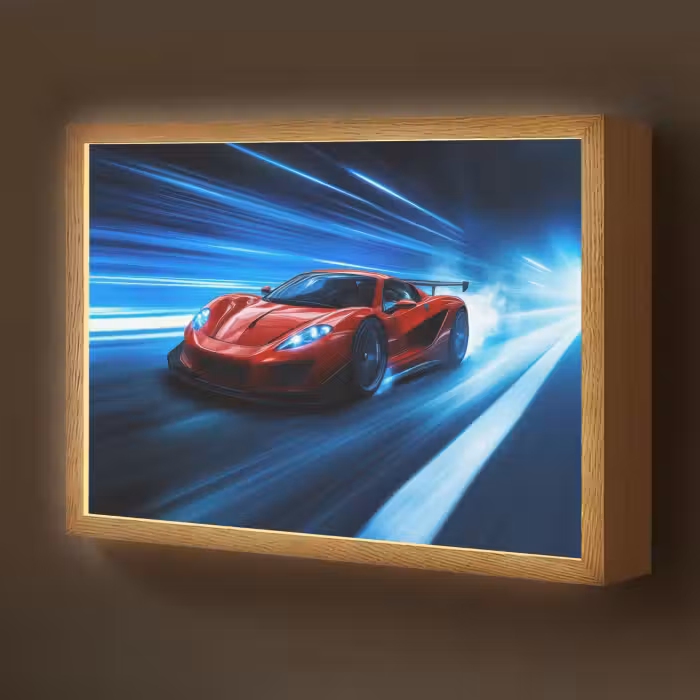 Lightbox - Wandlamp kinderkamer - Rode raceauto - Blauw - Futuristisch