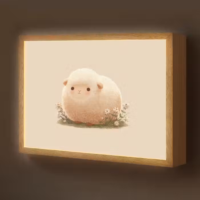 Lightbox - Wandlamp kinderkamer - Schaap - Beige - Bloemen