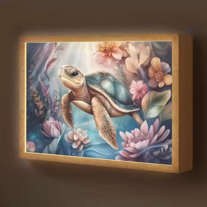 Lightbox - Wandlamp kinderkamer - Schildpad - Bloemen - Onderwater