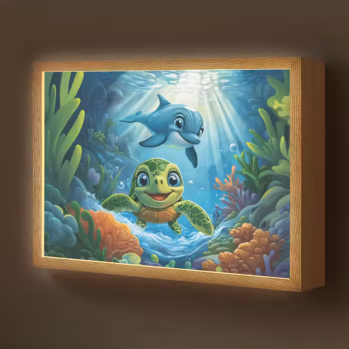 Lightbox - Wandlamp kinderkamer - Schildpad - Dolfijn - Oceaan