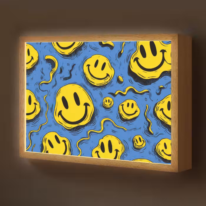 Lightbox - Wandlamp kinderkamer - Smileys - Geel - Blauw