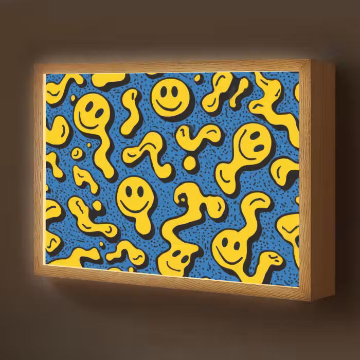 Lightbox - Wandlamp kinderkamer - Smileys - Geel - Blauw