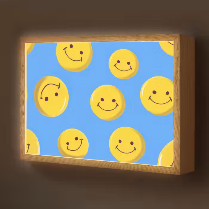 Lightbox - Wandlamp kinderkamer - Smileys - Geel - Blauw