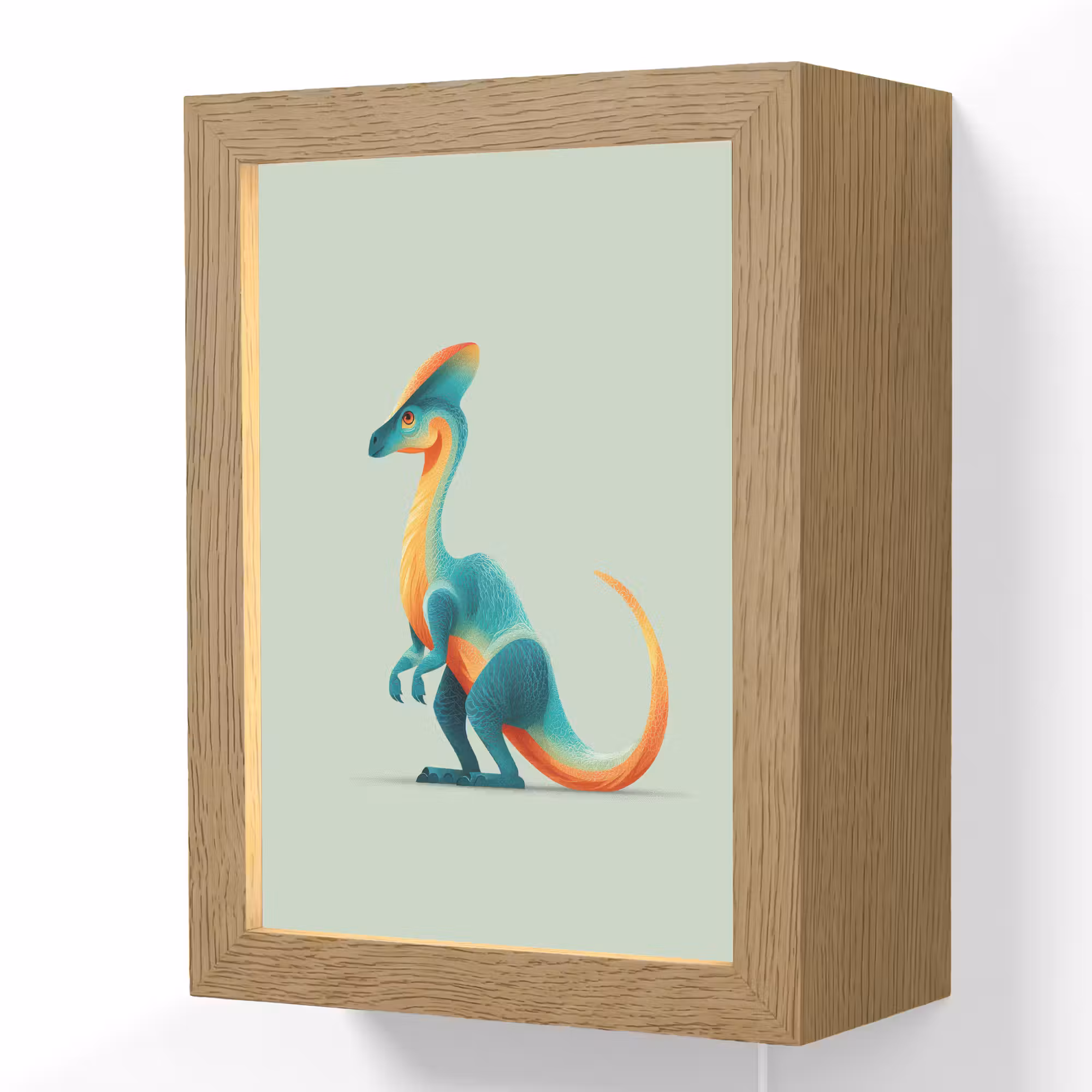 Lightbox - Wandlamp kinderkamer - Staart - Dino - Minimalistisch - Blauw