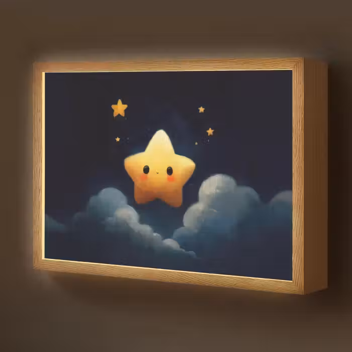 Lightbox - Wandlamp kinderkamer - Ster - Gezichtje - Nacht - Wolken