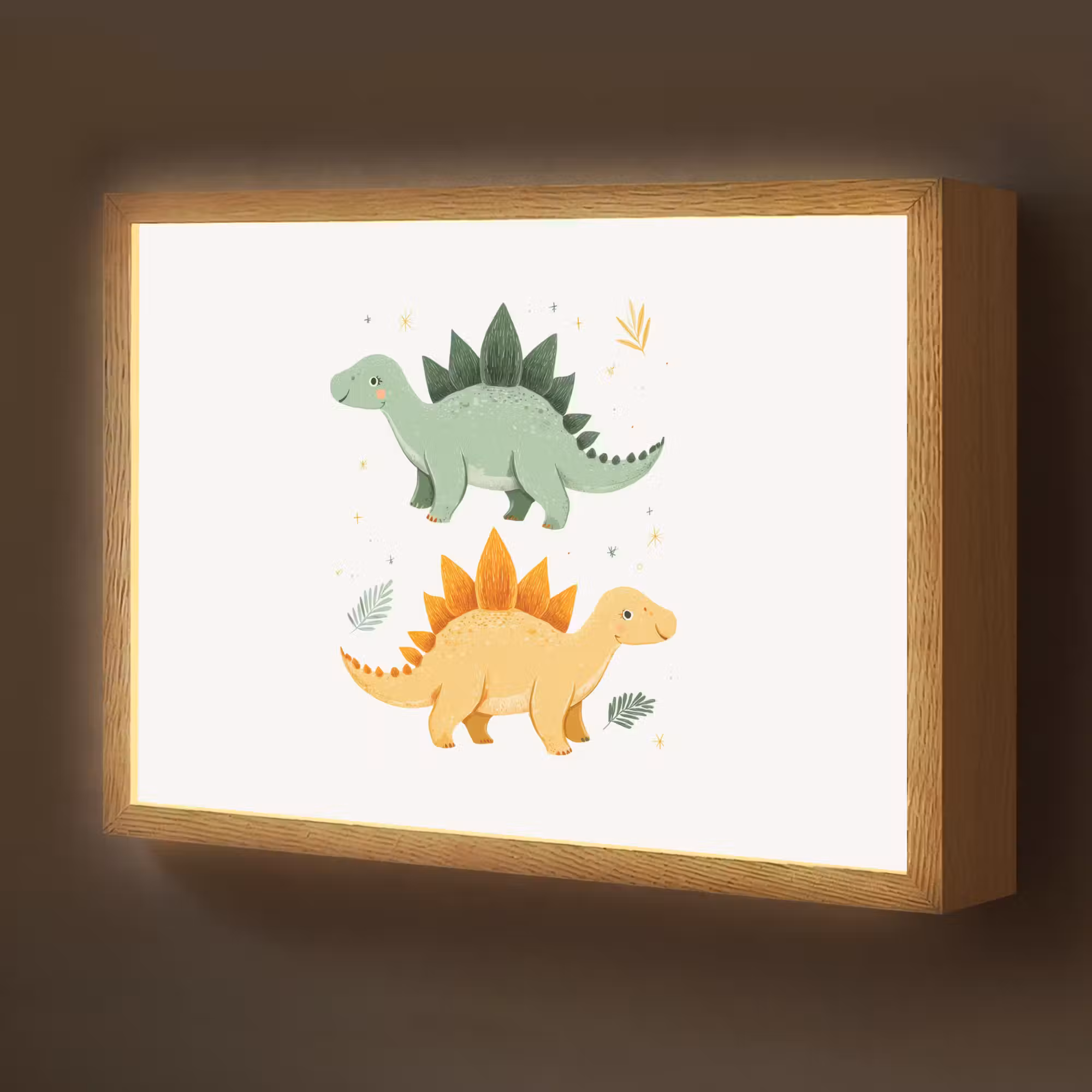 Lightbox - Wandlamp kinderkamer - Sterren - Stegosaurussen - Blaadjes - Groen