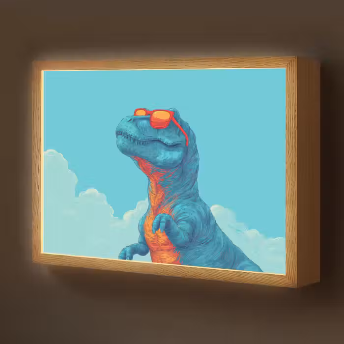 Lightbox - Wandlamp kinderkamer - T-Rex - Blauw - Wolken - Zonnebril