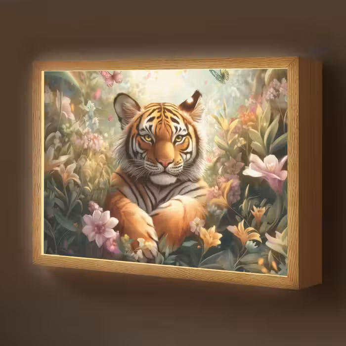 Lightbox - Wandlamp kinderkamer - Tijger - Bloemen - Jungle - Dieren
