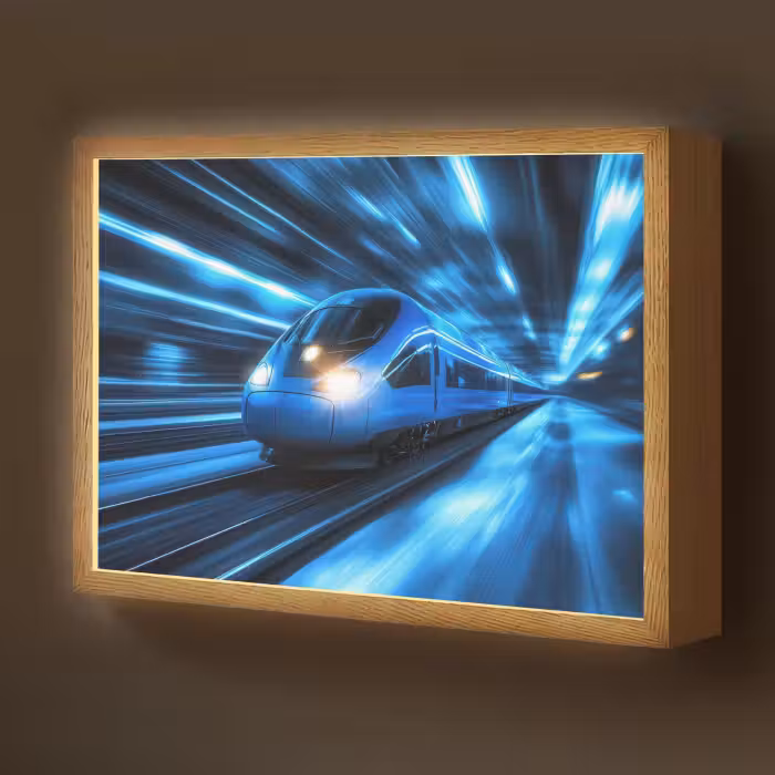 Lightbox - Wandlamp kinderkamer - Trein - Blauw - Neon
