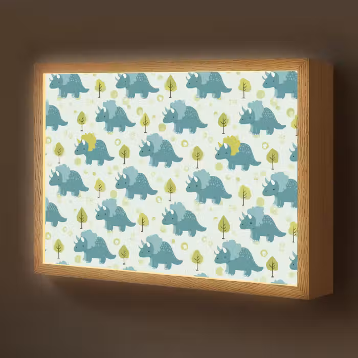 Lightbox - Wandlamp kinderkamer - Triceratop - Blauw - Stippen - Boompjes