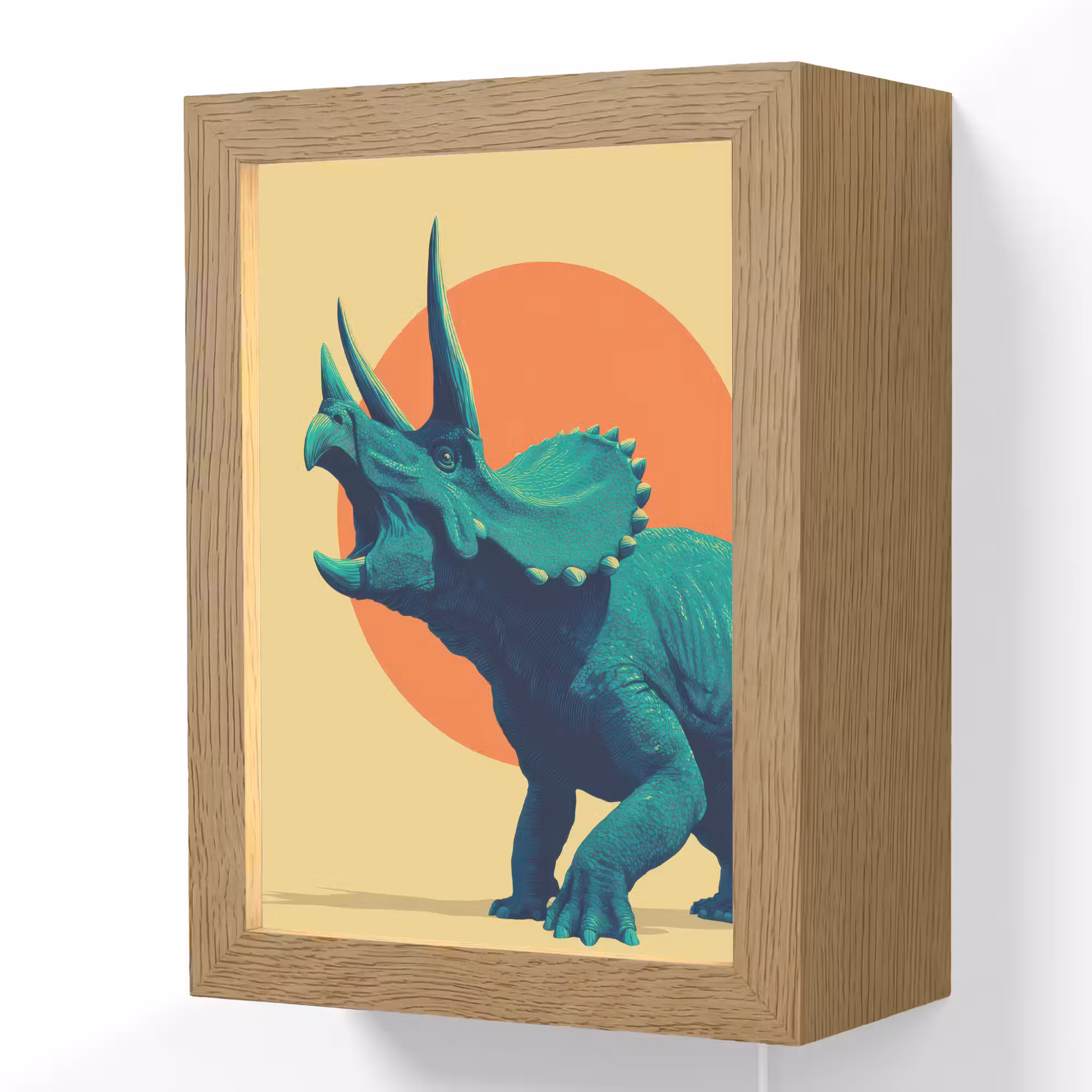 Lightbox - Wandlamp kinderkamer - Triceratops - Cirkel - Oranje - Hoorns