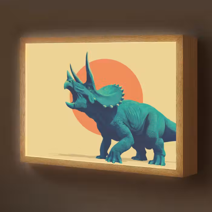 Lightbox - Wandlamp kinderkamer - Triceratops - Cirkel - Oranje - Hoorns