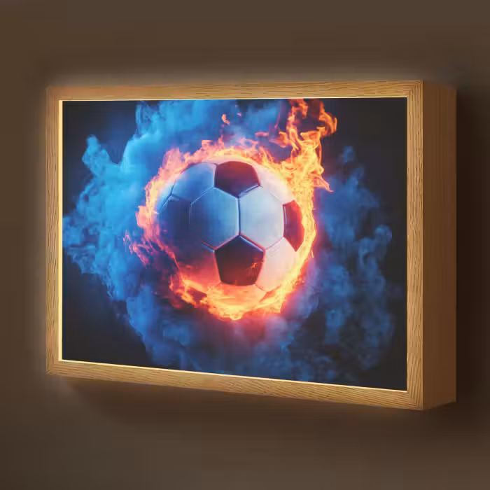 Lightbox - Wandlamp kinderkamer - Voetbal - Vuur - IJs - Blauw
