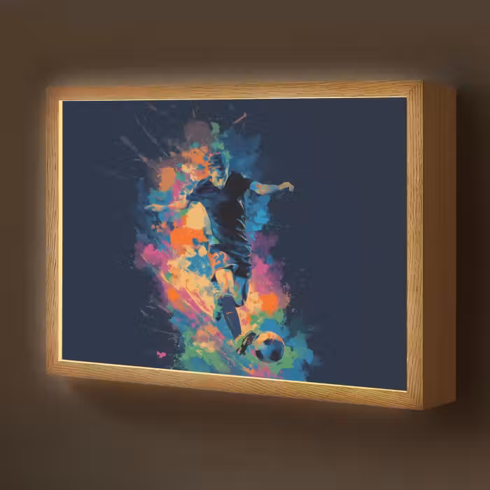 Lightbox - Wandlamp kinderkamer - Voetballer - Bal - Kleurexplosie - Abstract