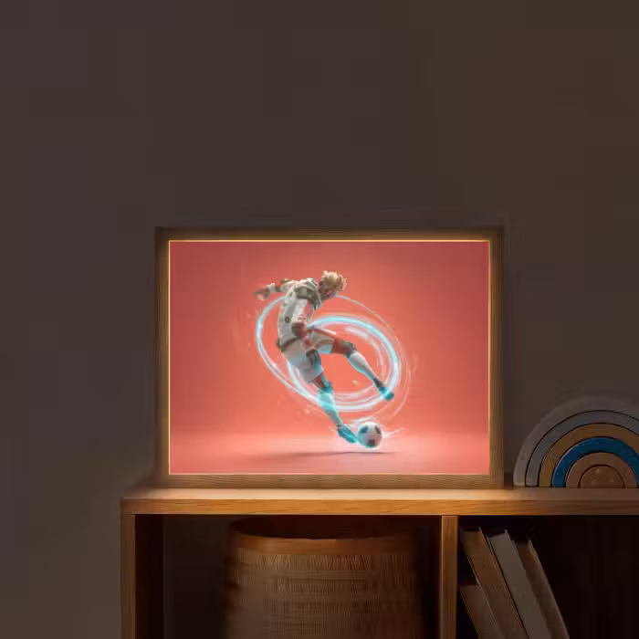 Lightbox - Wandlamp - Kinderkamer - Voetballer - Bal - Lichtcirkel - Rood