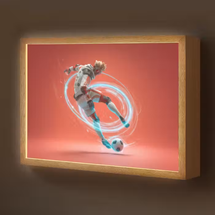Lightbox - Wandlamp kinderkamer - Voetballer - Bal - Lichtcirkel - Rood