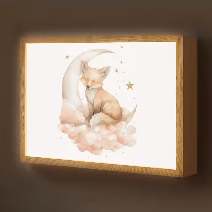 Lightbox - Wandlamp kinderkamer - Vos - Wolken - Maan - Sterren